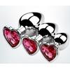 Silver Paslanmaz Metal Pembe Kalp Taşlı Anal Plug - Büyük